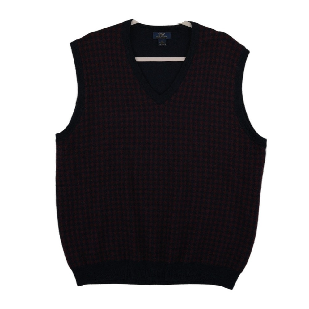 Brooks Brothers 346 Sweater Vest Men's XL Navy Blue Houndstooth 100% Merino Wool